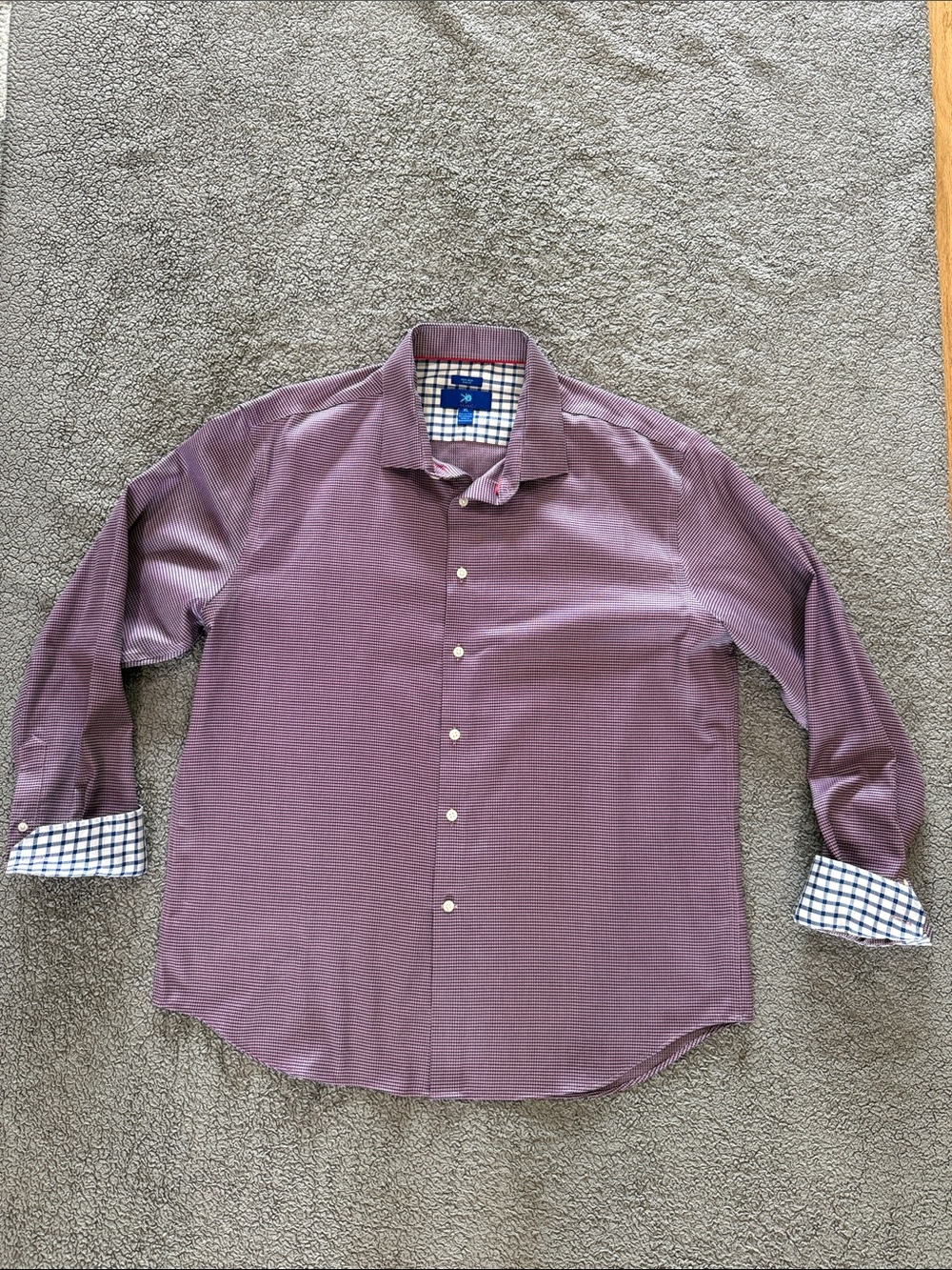 Egara Plum Dress Shirt with Contrast Check Trim